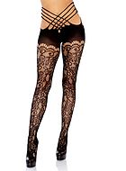 Pantyhose, open crotch, lace details, crossing straps